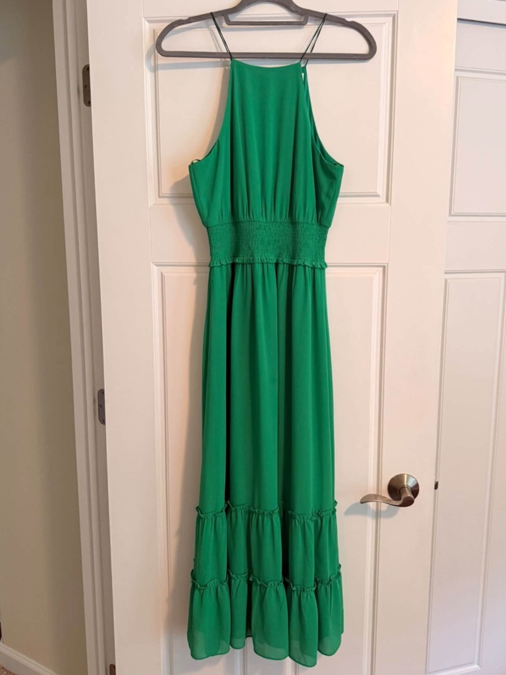 She + Sky Emerald Green Smocked Tiered Maxi Dress